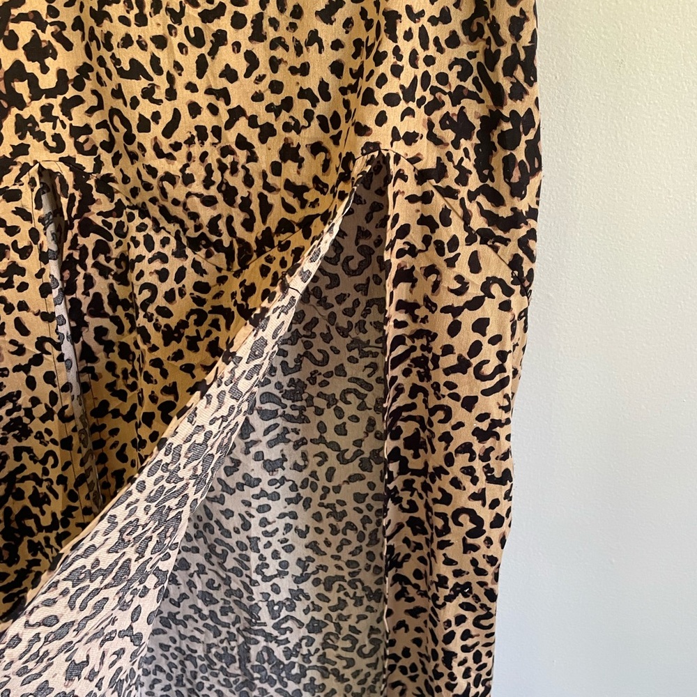 BLACK BROWN LEOPARD PRINT MAXI SKIRT BIGH WAIST ZIPPER DOUBLE SLIT FRONT PANEL - Picture 5 of 11